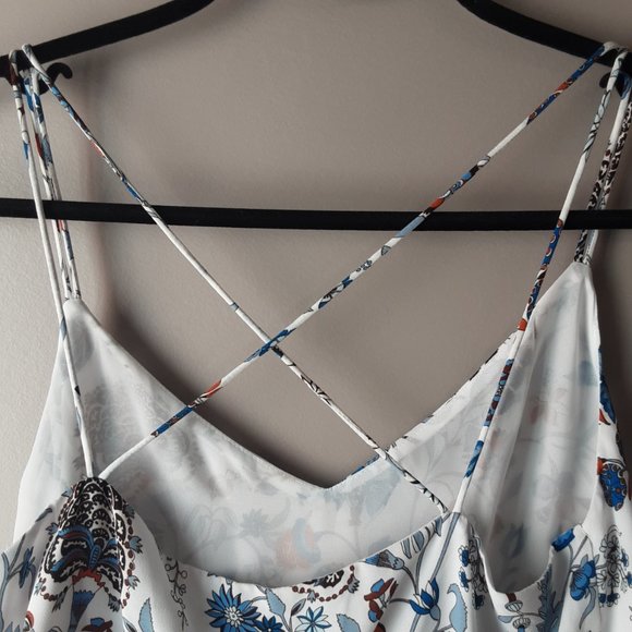 H&M Lined Flowy Cami | White with Blue Rust Flowers | Size 4 - Picture 8 of 10